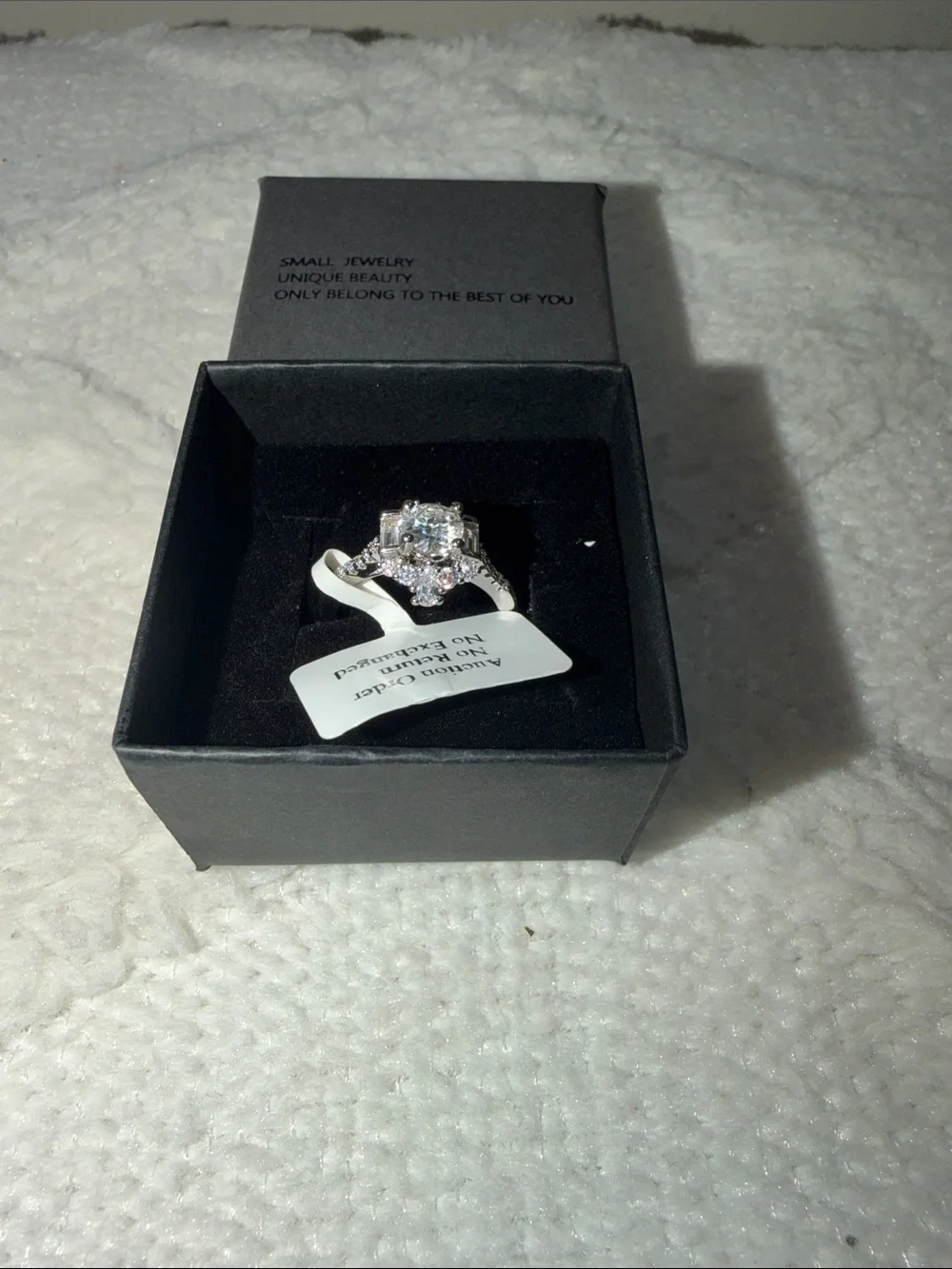 Classic Silver-Tone Clear Stone Cocktail Ring - Silver , size 7 , 925 sterling